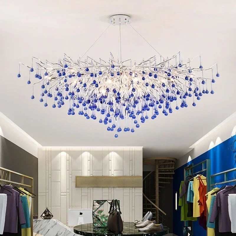 Luxury Crystal Branch Chandelier Modern Teardrop Ceiling Light for Living Room Dining Space