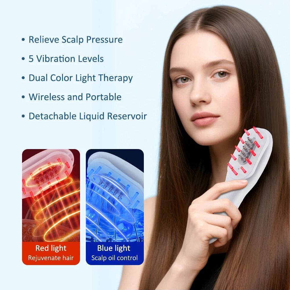 Blue and Red Light Therapy Hair Growth Massage Comb with Scalp Applicator