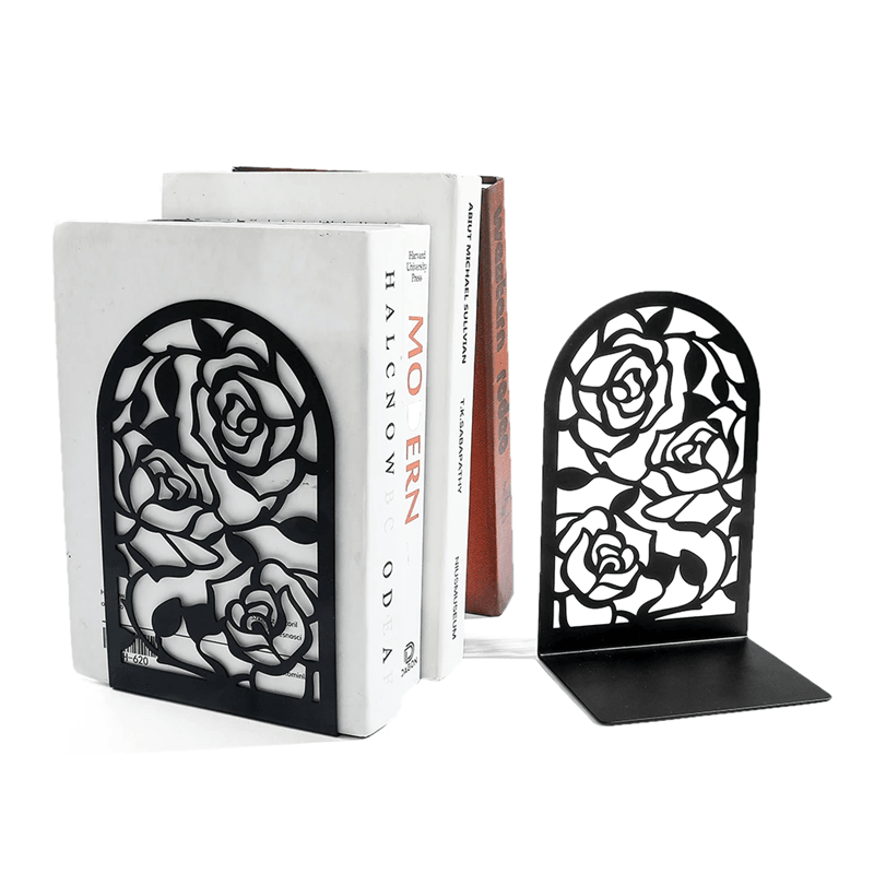 Rose Design Metal Bookends Decorative Bookends Set for Bookshelf