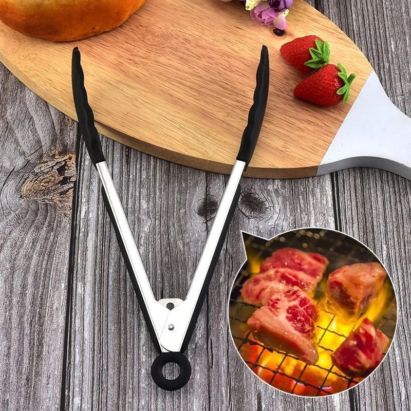 Premium Kitchen Silicone & Stainless Steel Food Tongs - Ergonomic, Heat-Resistant Serving & Cooking Clips