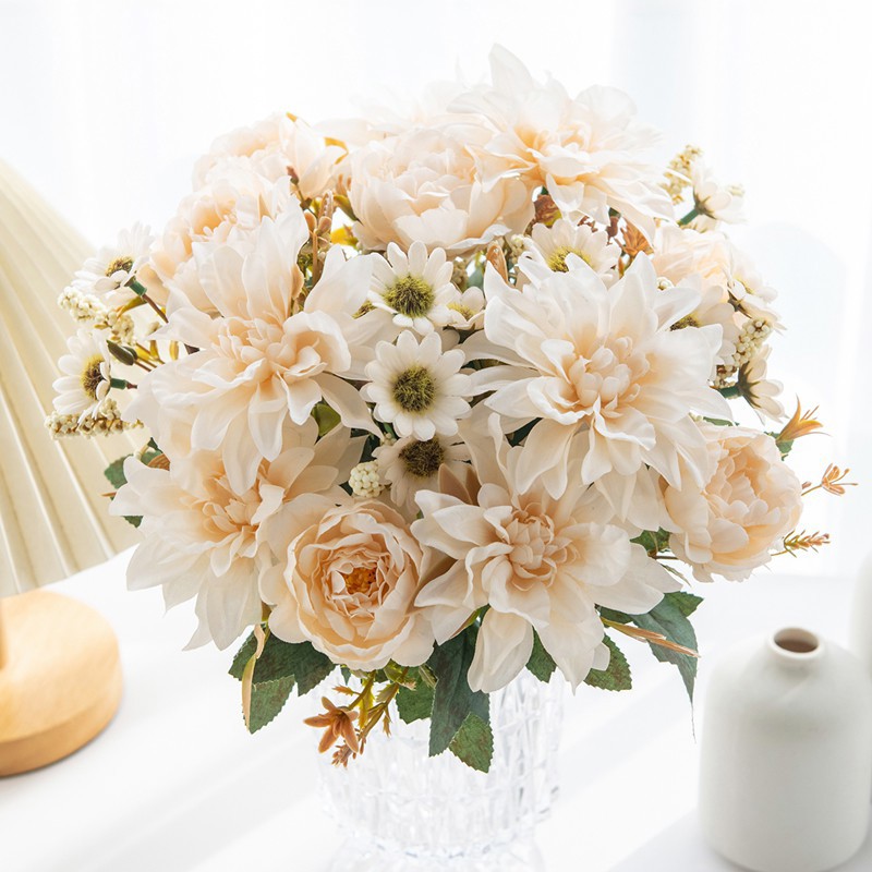 Artificial Flowers Silk Dahlia Rose Daisy Home Wreath Bonsai Wedding Bridal Bouquet for Festival Diy Gift Decoration