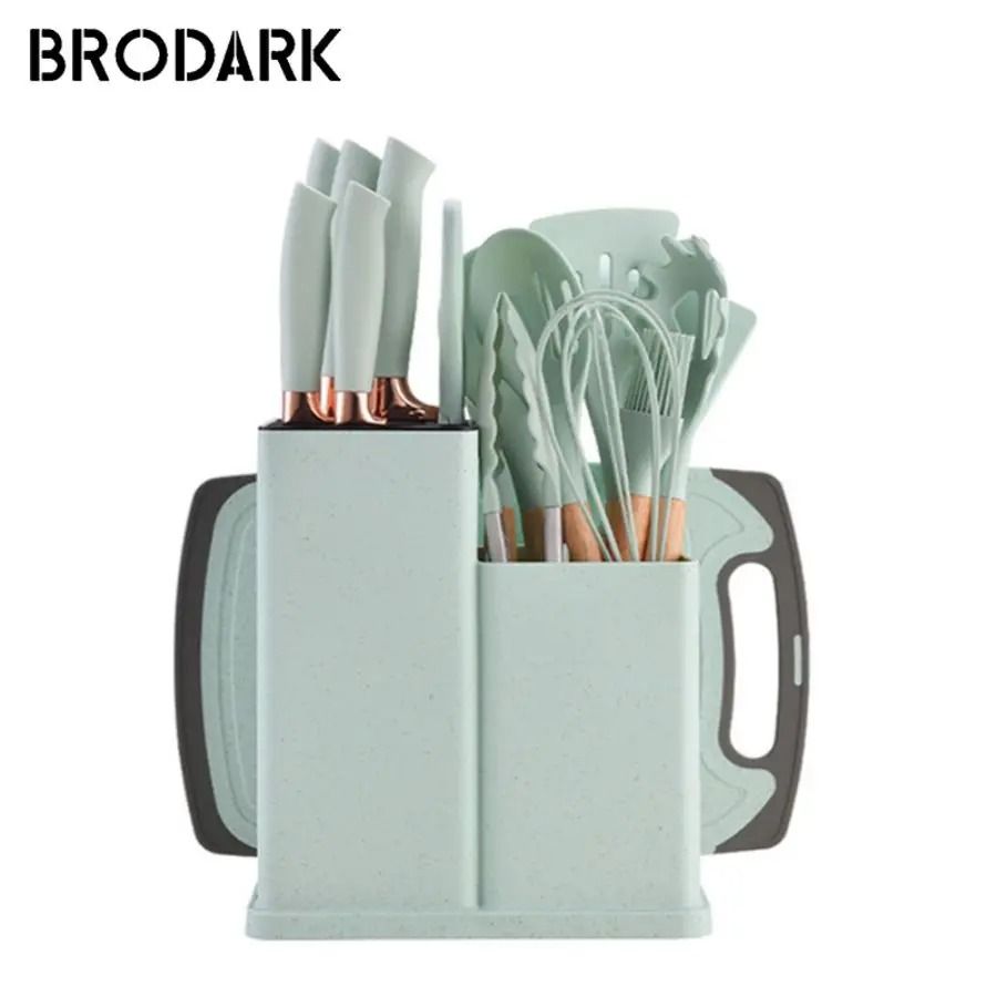 19 Piece Silicone Kitchenware Set with Knives Cutting Board and Utensils