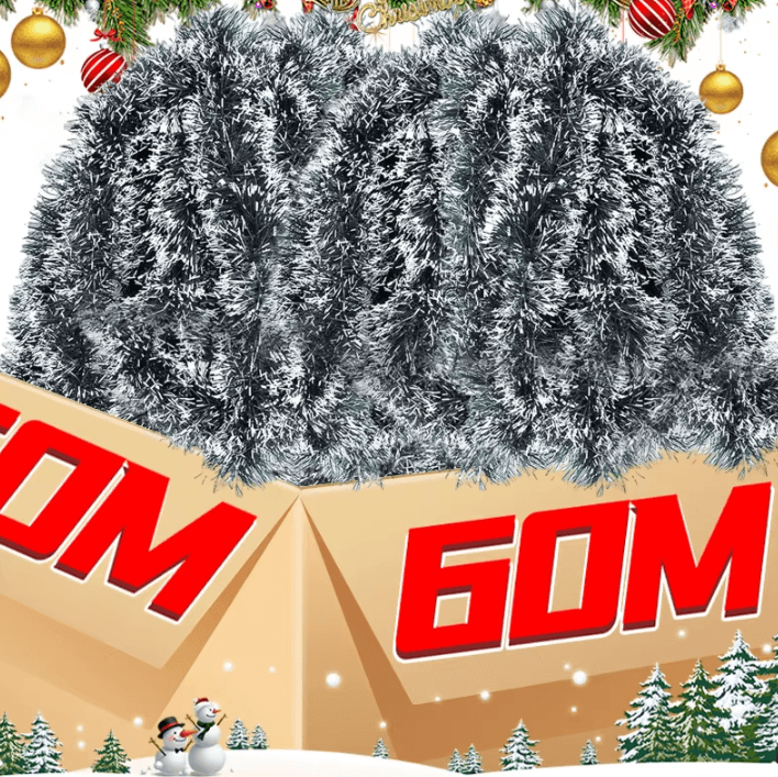 Christmas Tinsel Garland Set – Green Cane Wreath and Holiday Hanging Ornaments