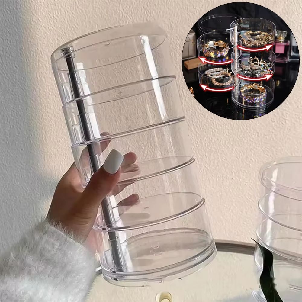 Rotating Jewelry Organizer Box With Lid for Earrings Bracelets and Makeup Storage