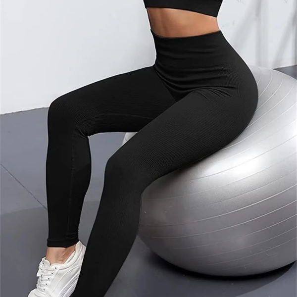 Women's Knitted Leggings with Elastic Waist, Seamless Slim Thread Tights, Ribbed Training Leggings