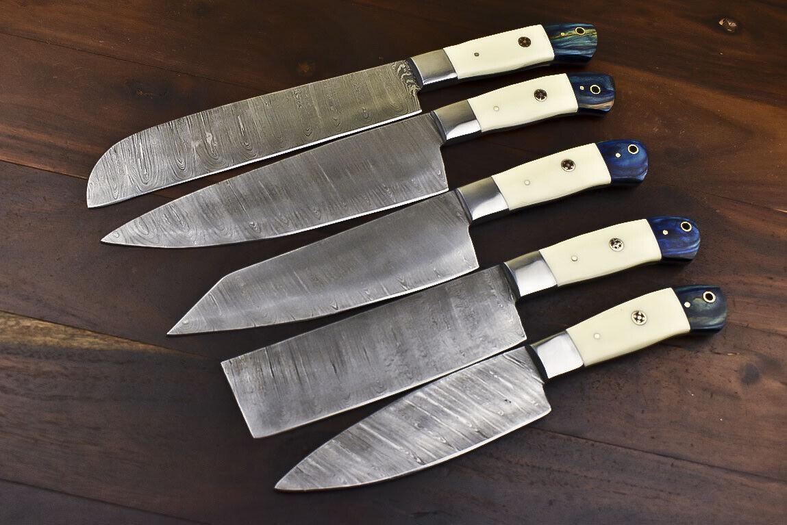 Hand Forged Damascus Chef Knives – Complete Kitchen Cutlery Set