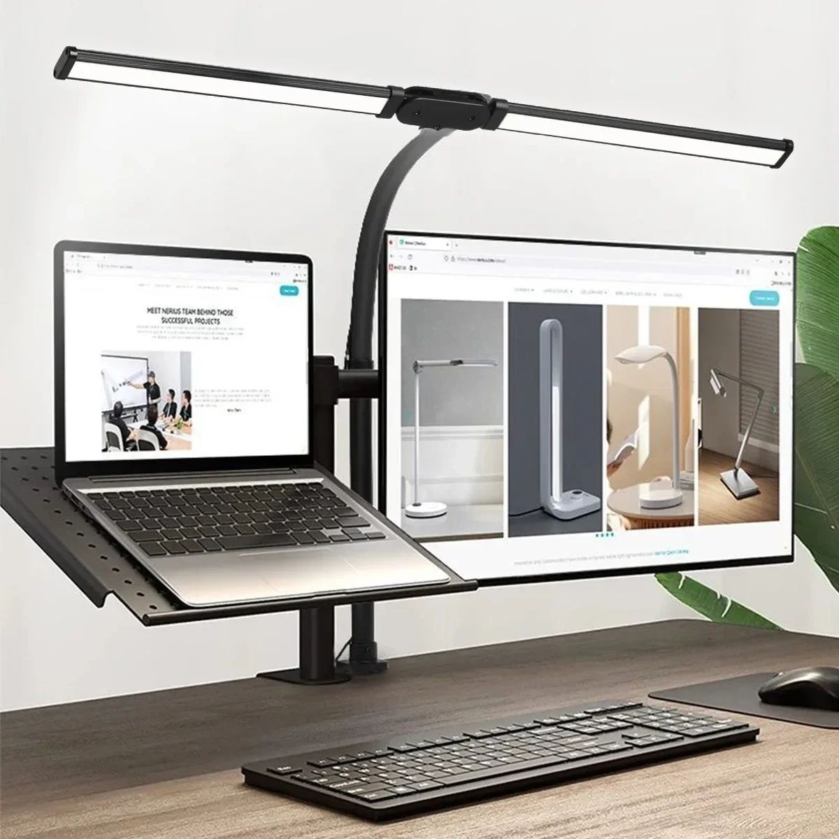 Double/Single Head LED Clip Desk Lamp Dimmable Monitor Light, Eye-Care Reading Lamp for Office Computer Table Work