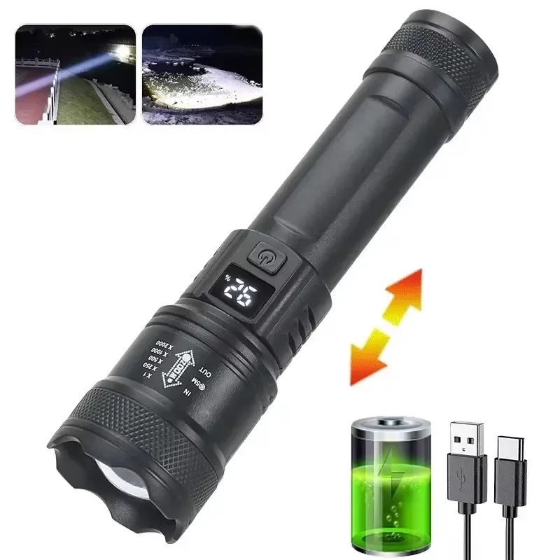 PowerBeam Tactical LED Flashlight with Digital Display & USB Recharge