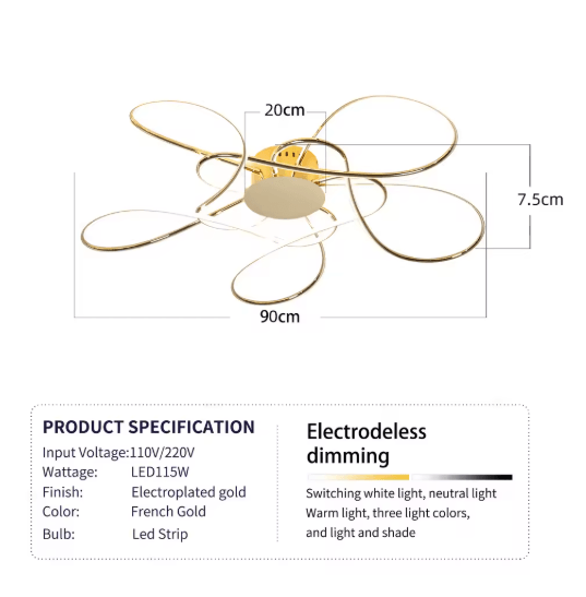 Modern LED Chandelier Ceiling Light Chrome & Gold Luxury Fixture for Living Room