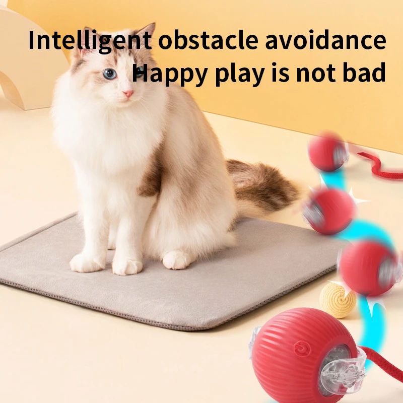 Smart Interactive Cat Toy Ball – Automatic Rolling Silicone Ball with Long Tail Teaser, USB Rechargeable