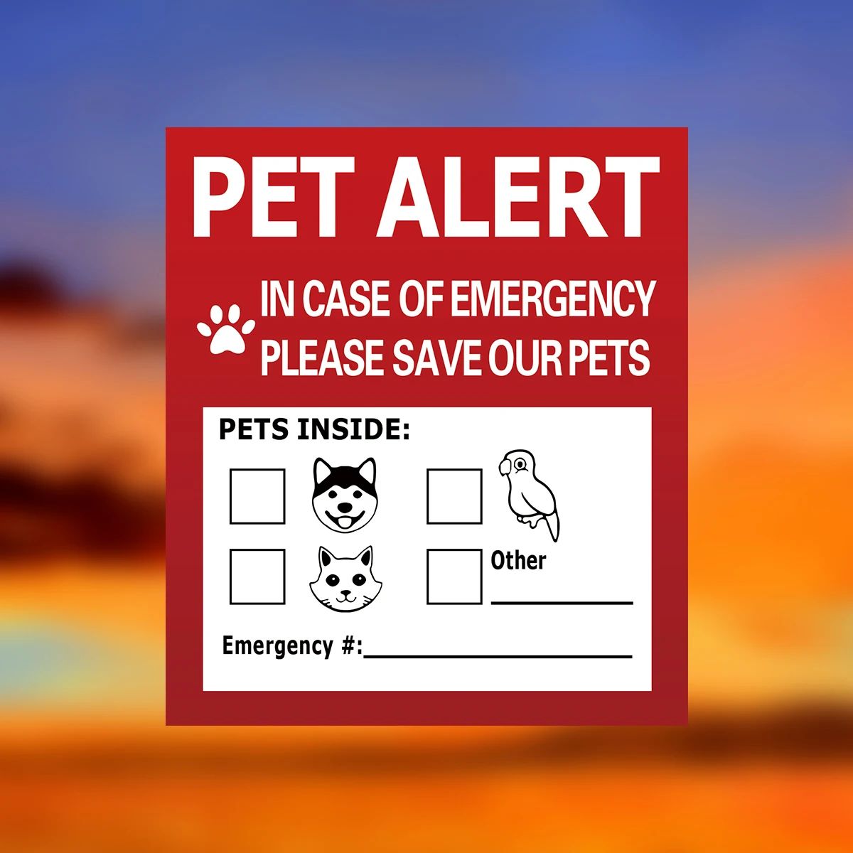 Pet Alert Emergency Window Sticker Save My Pets Safety Decal Static Cling Sign Set