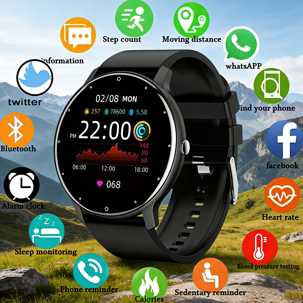 Ultra Slim Bluetooth Smart Watch for Men Fitness Tracker with Heart Rate Monitor and Voice Assistant