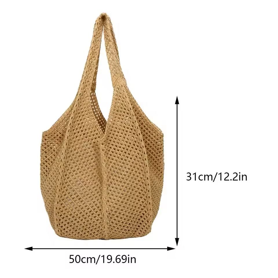 Hollow Woven Shoulder Tote Bag Large Mesh Beach Handbag