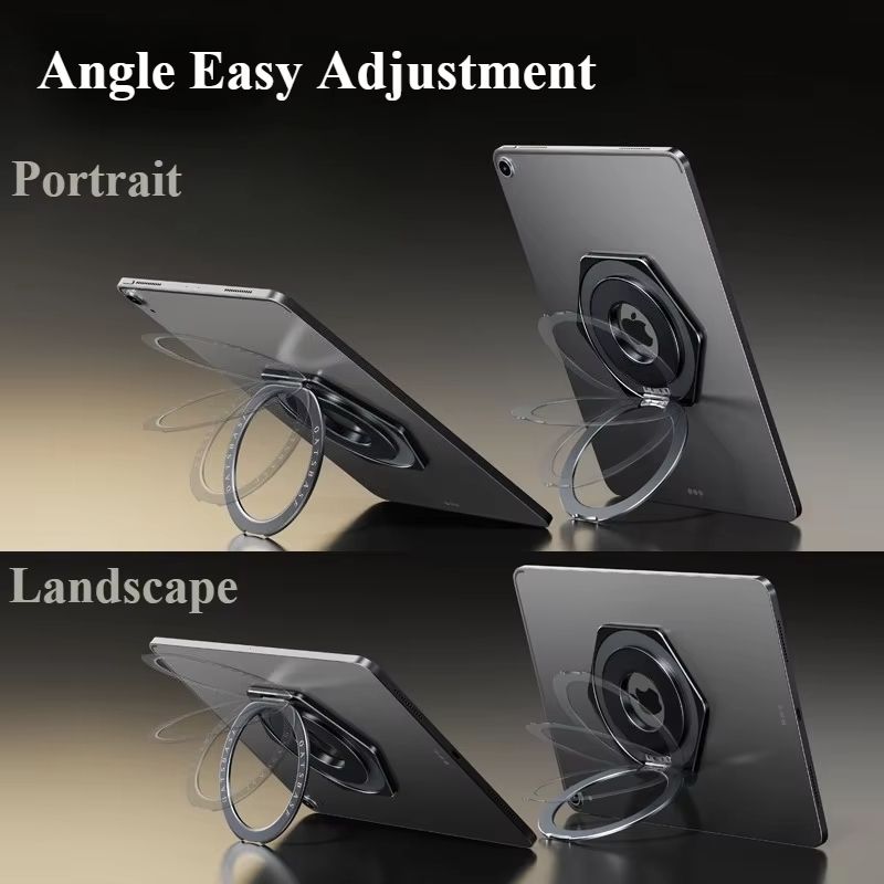 Oatsbasf Magnetic Tablet Ring Stand 360° Rotatable Adhesive Metal Bracket