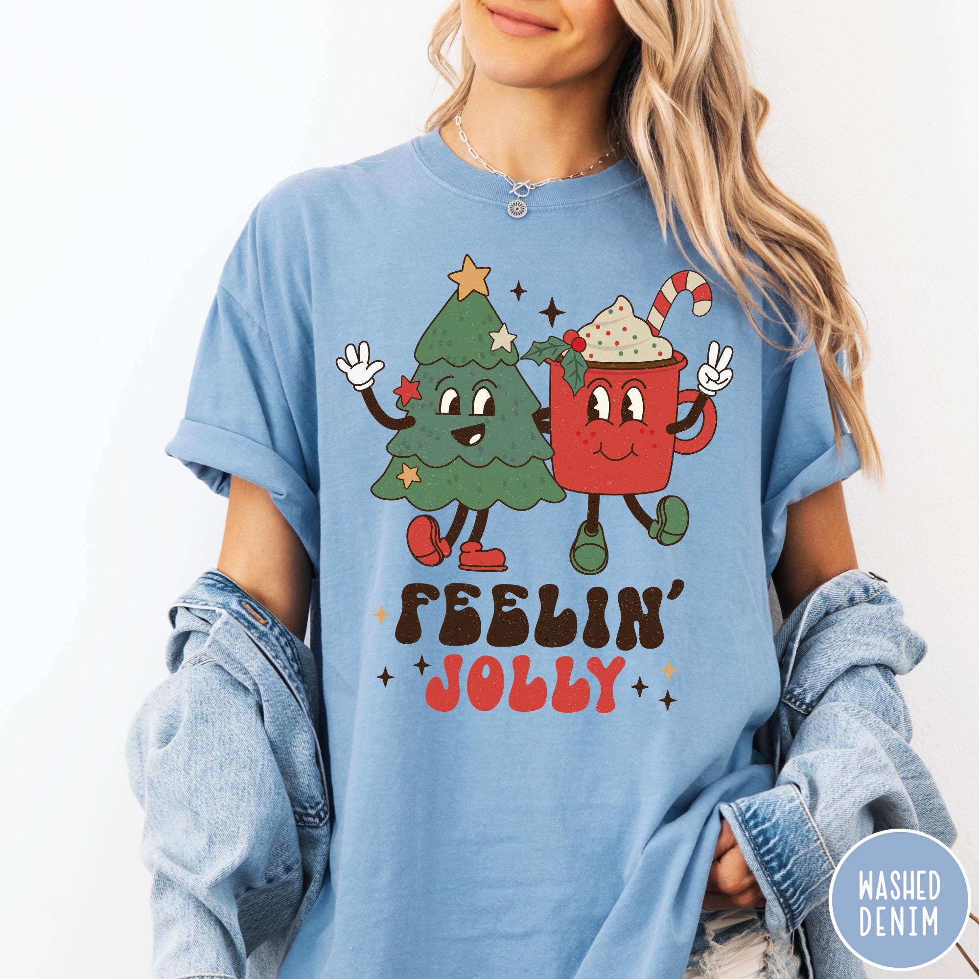 Cute Christmas shirt with jolly characters. Fun holiday graphic tee perfect for festive outfits and gifts.
