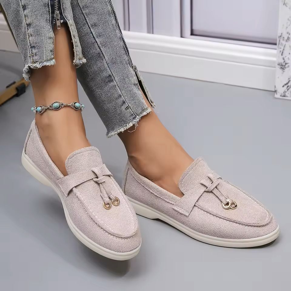 Lefu Womens Soft Leather Retro Lazy Step On Flats