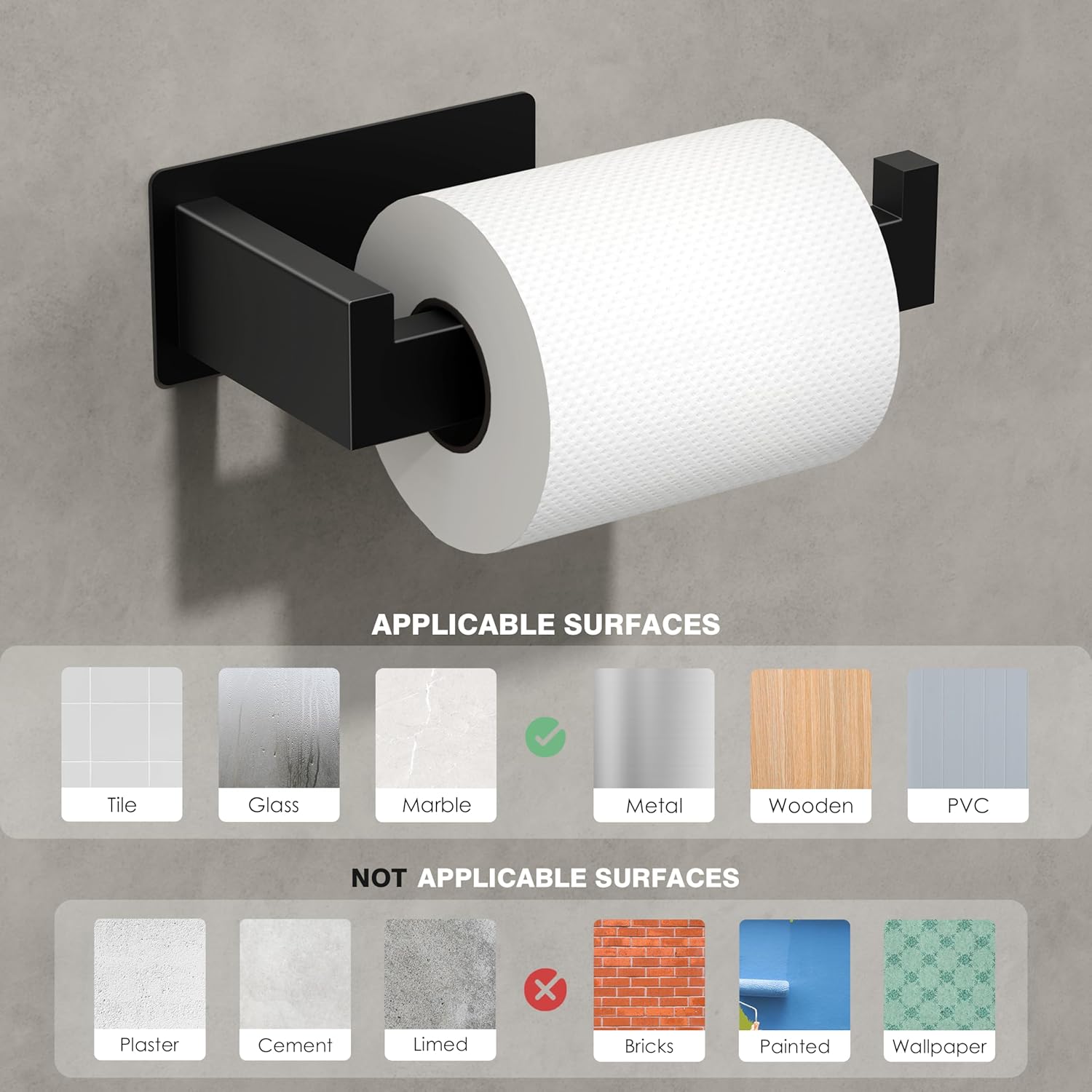 Stainless Steel Toilet Paper Holder, Adhesive Tissue Hanger, Waterproof Paper Towels Stand
