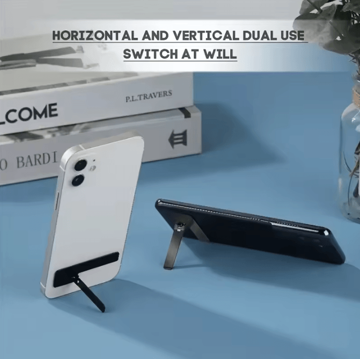 Portable Phone Stand – Foldable Stainless Steel Phone Kickstand, Adjustable Universal Smartphone Stand