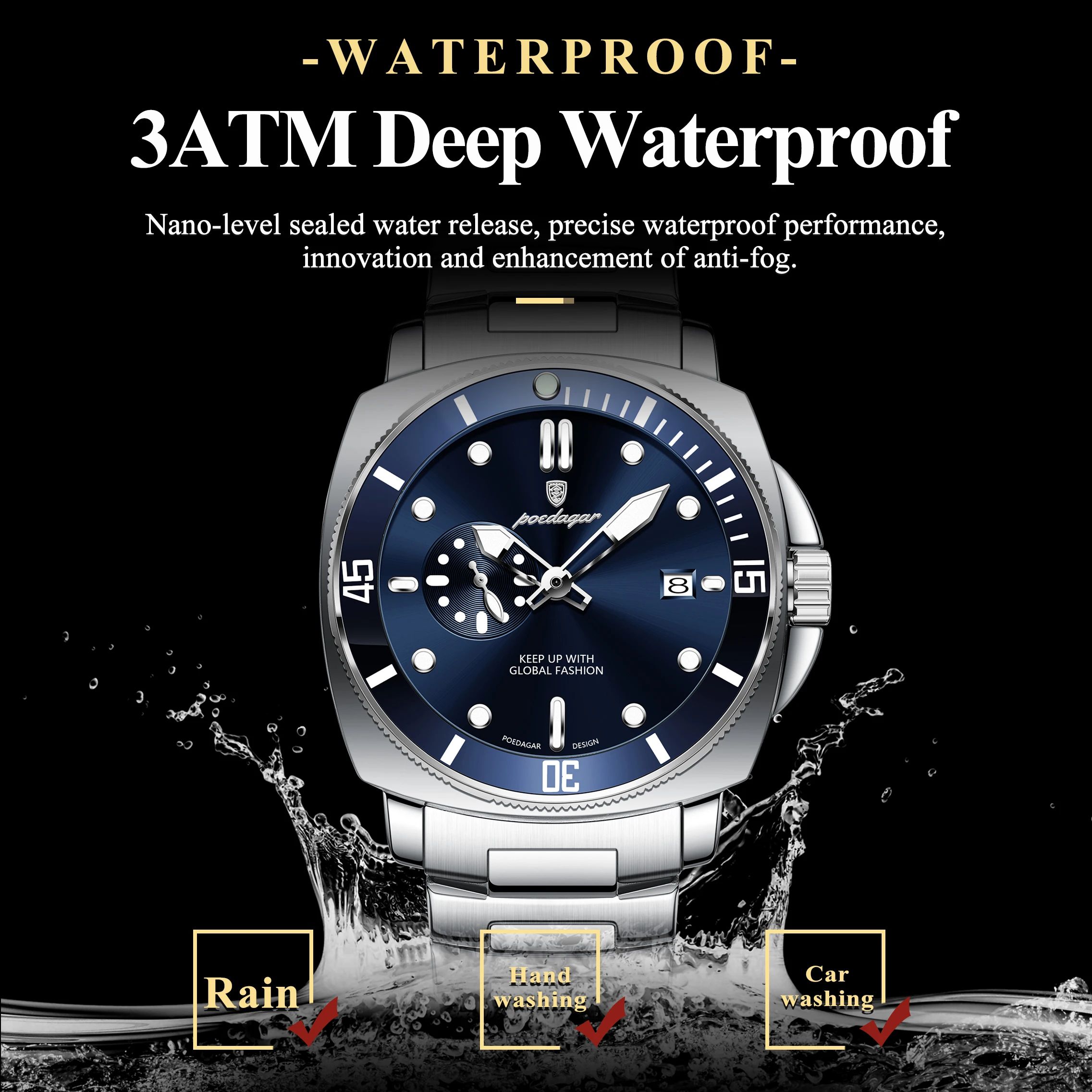 POEDAGAR Luxury Waterproof Men's Quartz Watch with Luminous Date & Dual Time