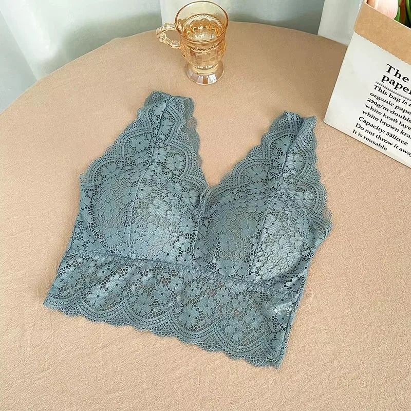 Womens Deep V-Neck Lace Bralette - Wire-Free Sexy Lingerie Camisole