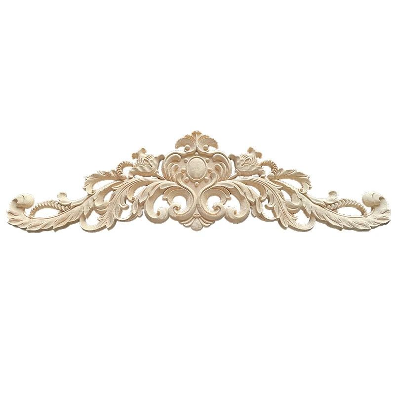 Natural Wood Appliques & Decorative Onlays – Handcrafted Long Flower Woodcarving for Furniture, Walls, and Door Restorat