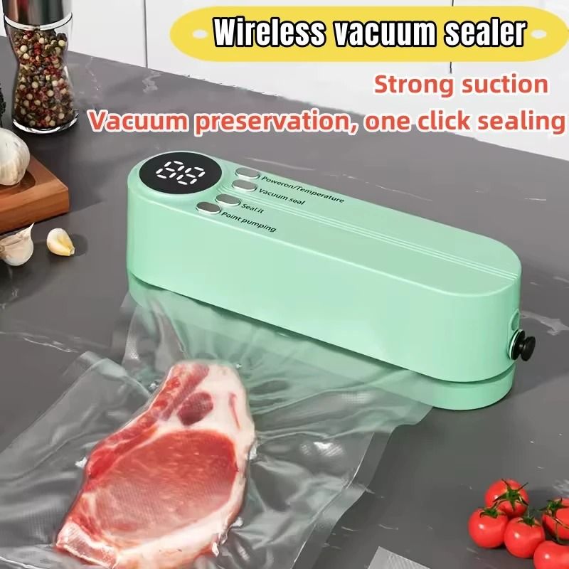 Wireless Vacuum Food Sealer with USB Charging and External Suction for Food Storage
