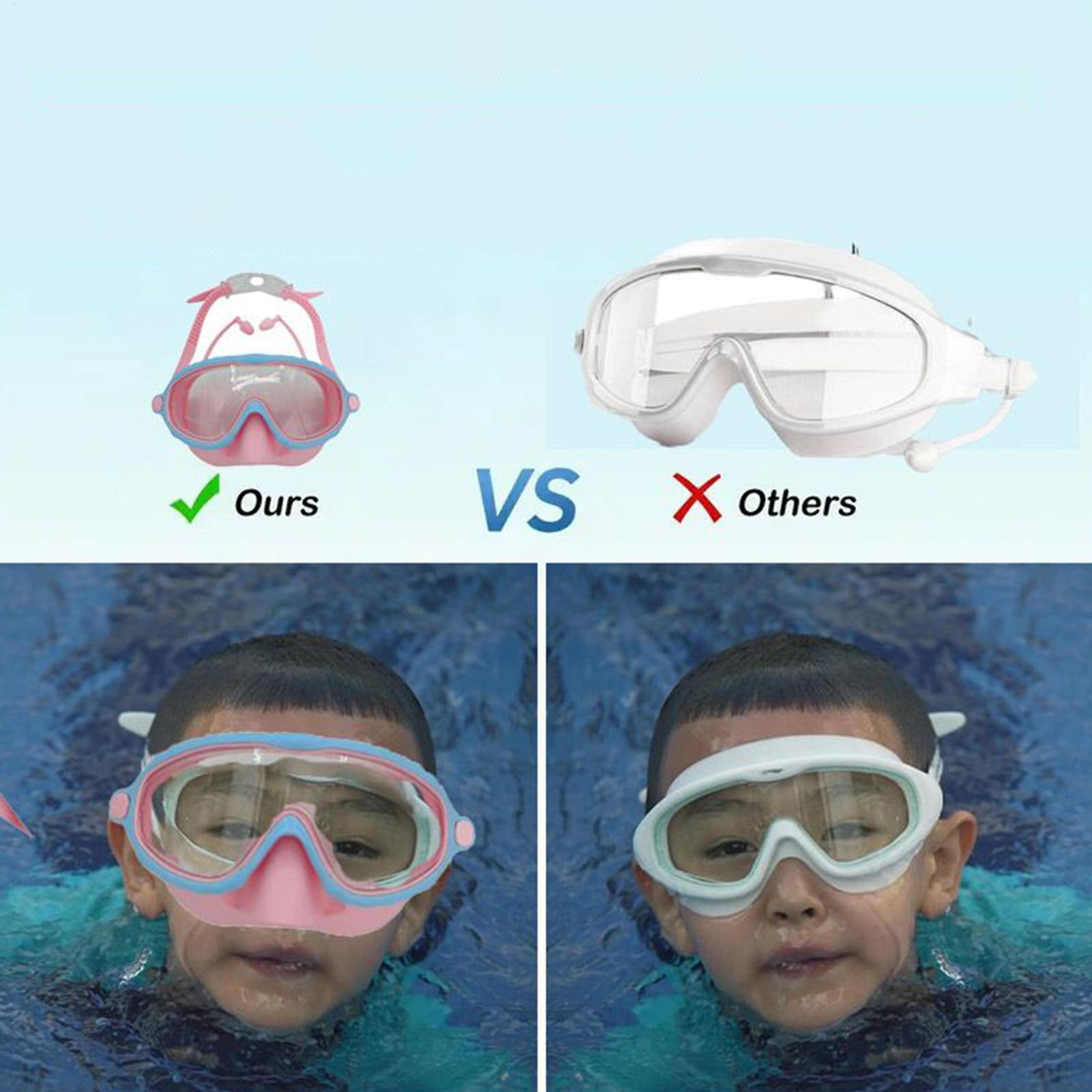 Kids Swim Goggles with Nose Cover Anti Fog Leak Proof Wide View Swim Mask