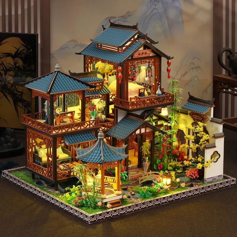 DIY Elegant Orchid Pavilion Miniature Kit | Ancient Chinese Style 3D Book Nook