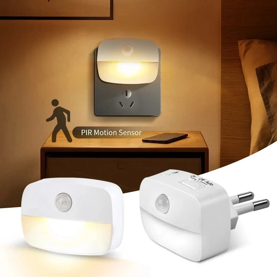 PIR Motion Sensor Socket, Color Changing Lamp Plug-In for Bedroom, Hallway, Human Induction Light