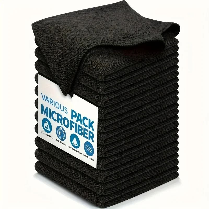 Black Microfiber Kitchen Cleaning Cloths Highly Absorbent Reusable Polyester Dish Towels