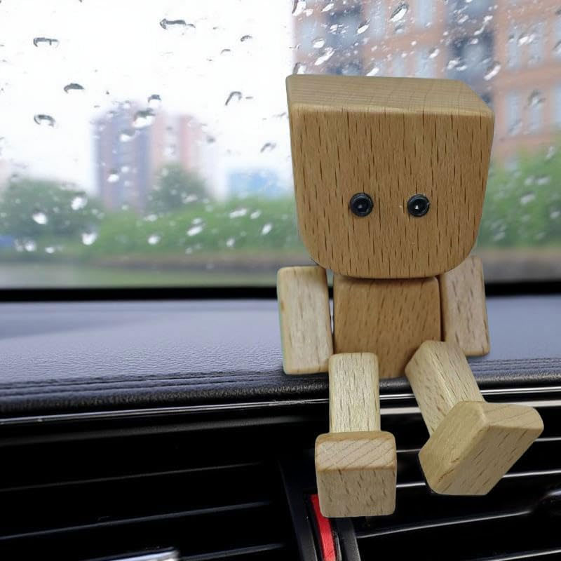Cute Wooden Dashboard Buddy Shaking Man Figurine Car Decor Toy Gift