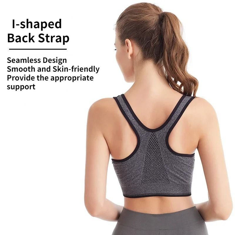 Womens Front Zipper Sports Bra Shockproof Fitness Bralette