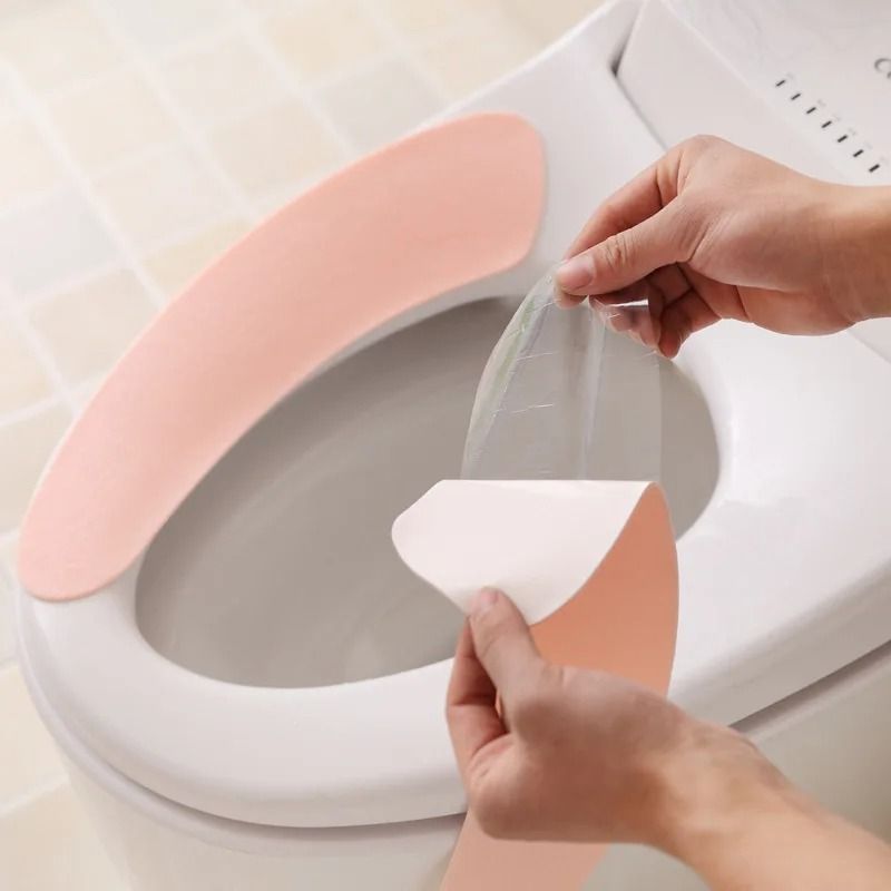 Self-Adhesive Plush Toilet Seat Pads – 1 Pair Washable Sticky Thermal Closestool Mat