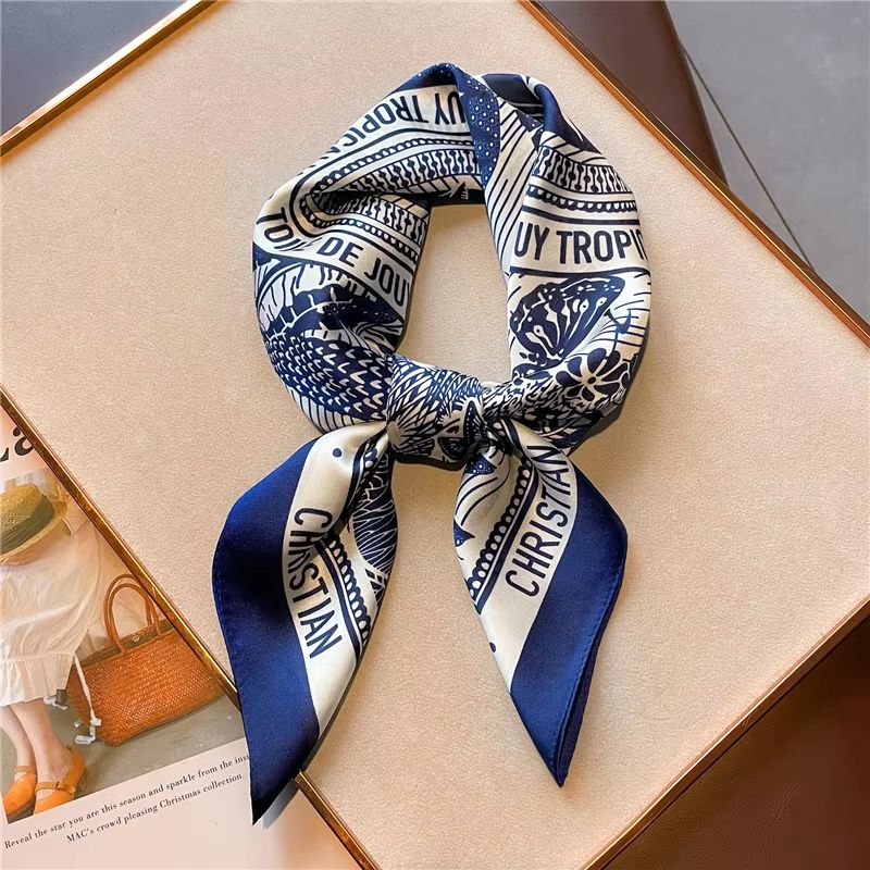 Luxury Printed Satin Silk Scarf 27.56x27.56in Square for Women Hair Hijab Neck Tie