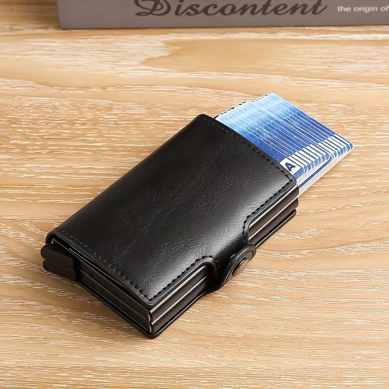 RFIDShield Duo-Alloy Pop-Up Card Wallet – PU Leather & Aluminum Alloy