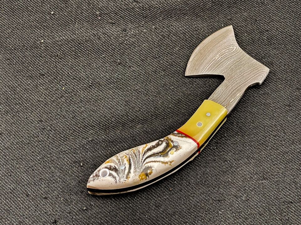 Mini Viking Axe Custom Hand Forged Damascus steel Skinning Axe 6.0''inchW/Sheath