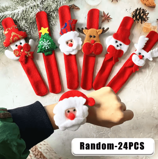 Festive Plush Santa Sleigh Snap Bracelet Light Up Christmas Wristband for Kids