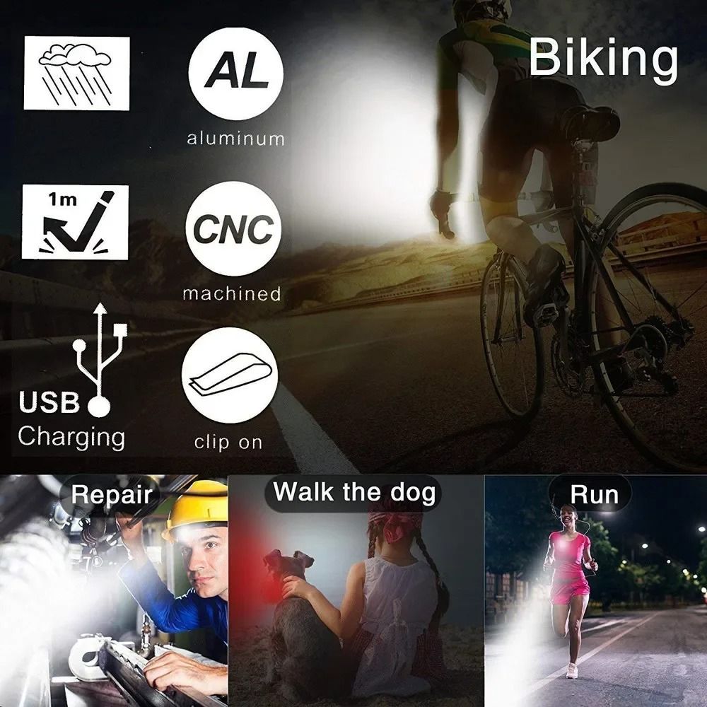 USB Rechargeable LED Bike Light Set Front and Rear Waterproof Cycling Safety Light