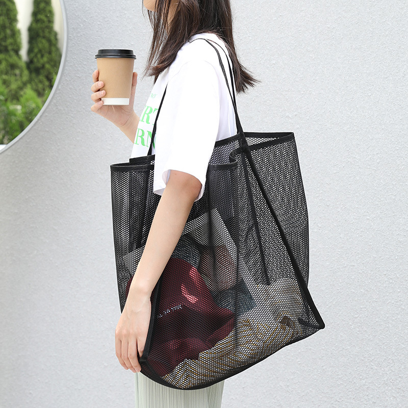 Womens Mesh Beach Tote Large Capacity Summer Travel Shoulder Bag