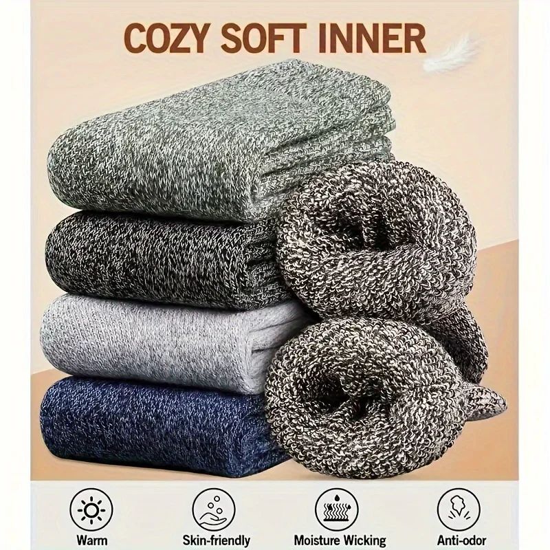 Men's Thick Thermal Socks Mid Calf Warm Cushion Boot Socks 3 to 5 Pairs