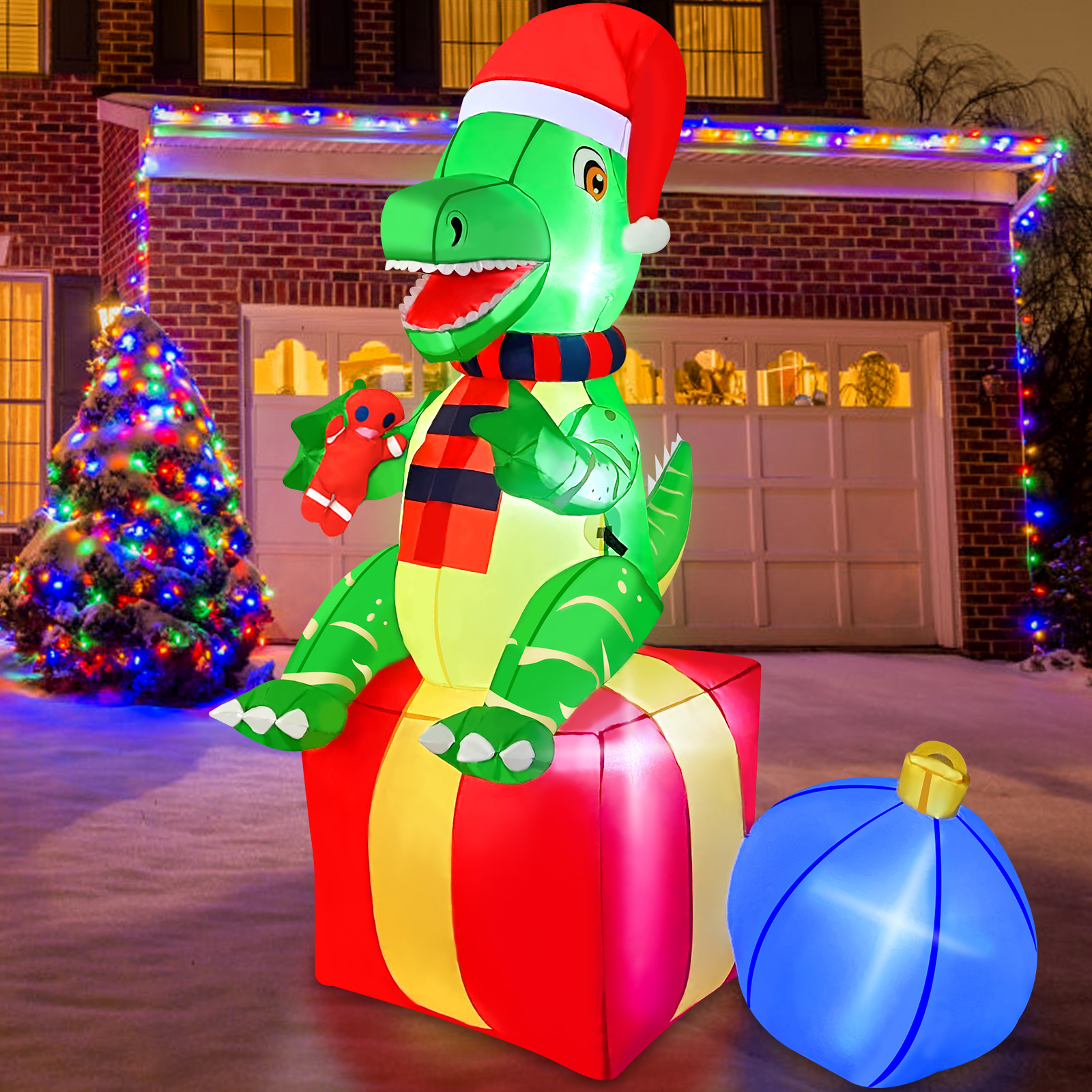 Dinosaur Christmas Inflatables, Outdoor Decorations Xmas, Blow Up Yard Decorations for Christmas Indoor Outdoor Garden