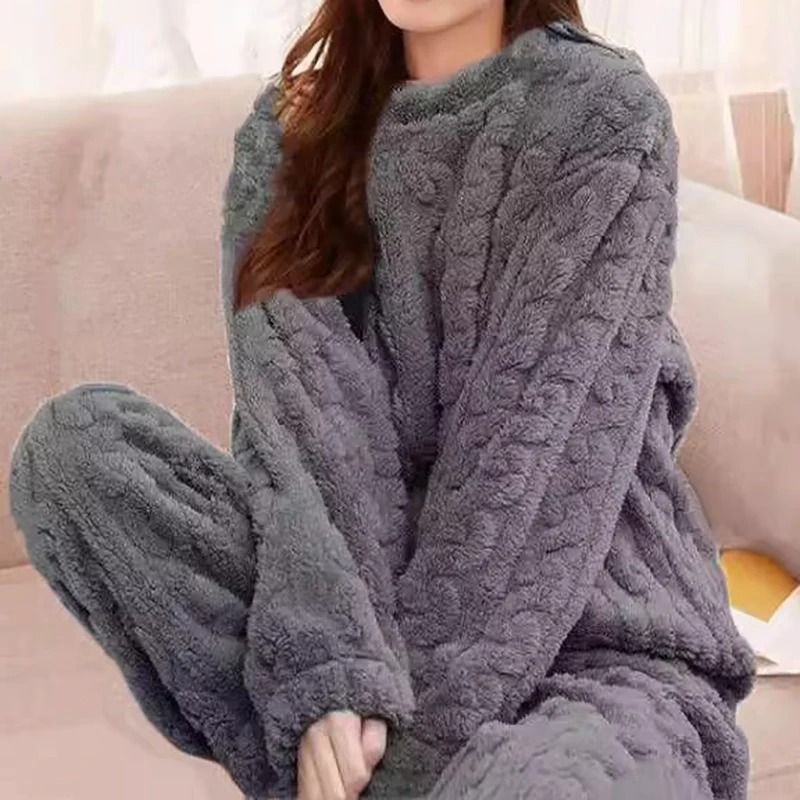 Womens Winter Pajama Set Long Sleeve Top And Elastic Waist Pants