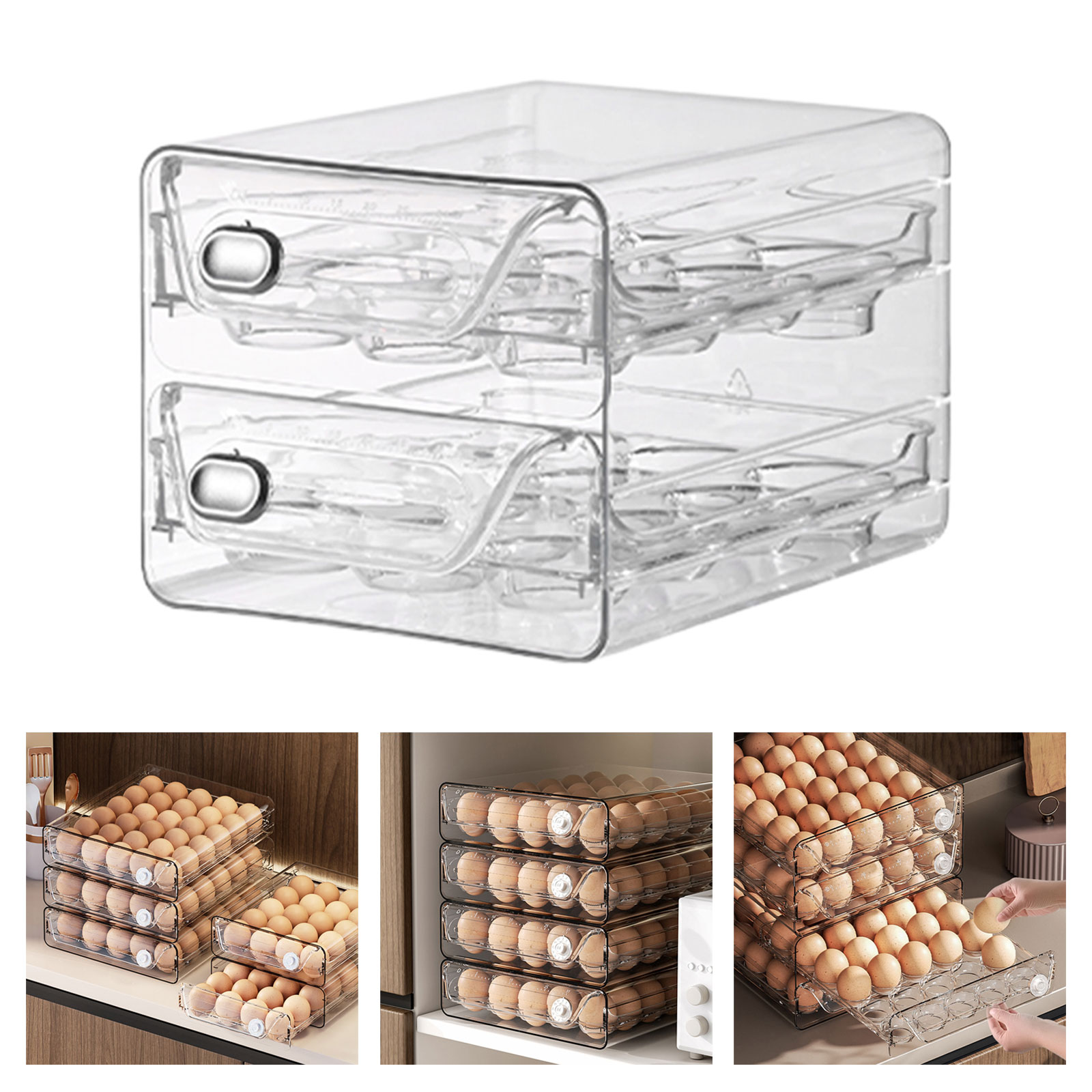 Egg Clear Double-Layer Drawer, Stackable Egg Container for Refrigerator, Fresh-Keeping Box for Egg Storage