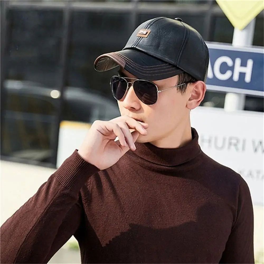 Men Leather Adjustable Winter Baseball Cap