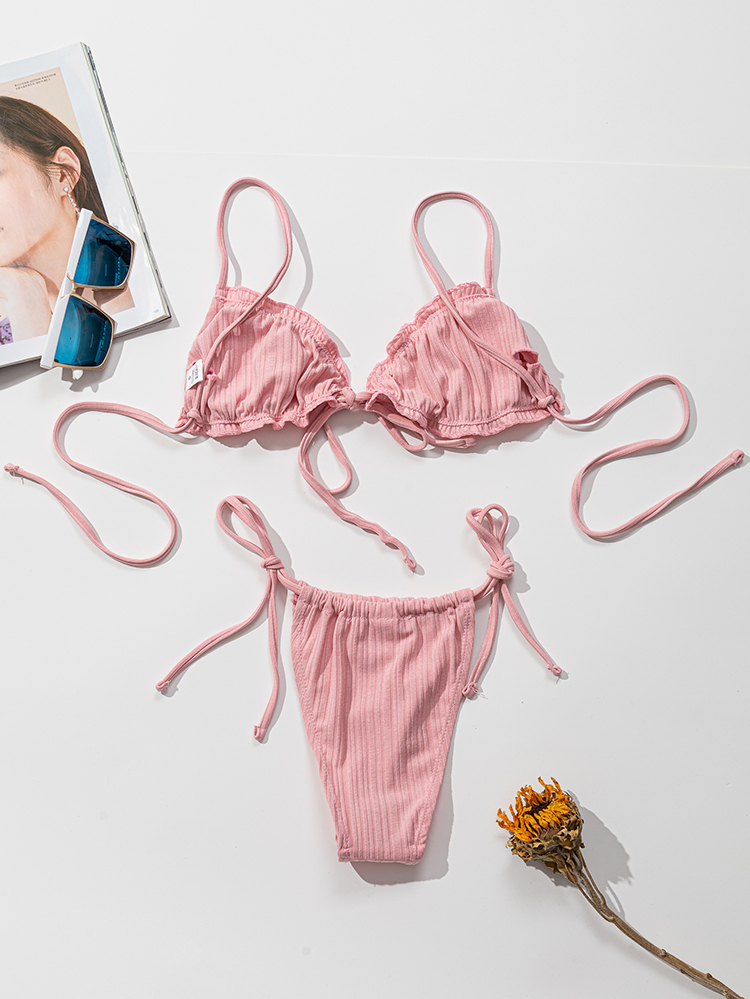 Sexy Swimsuit Pit Stripe Bikini, Women Swimwear Bathing Suits, Push Up Biquinis, Bandage Beachwear Solid Sets