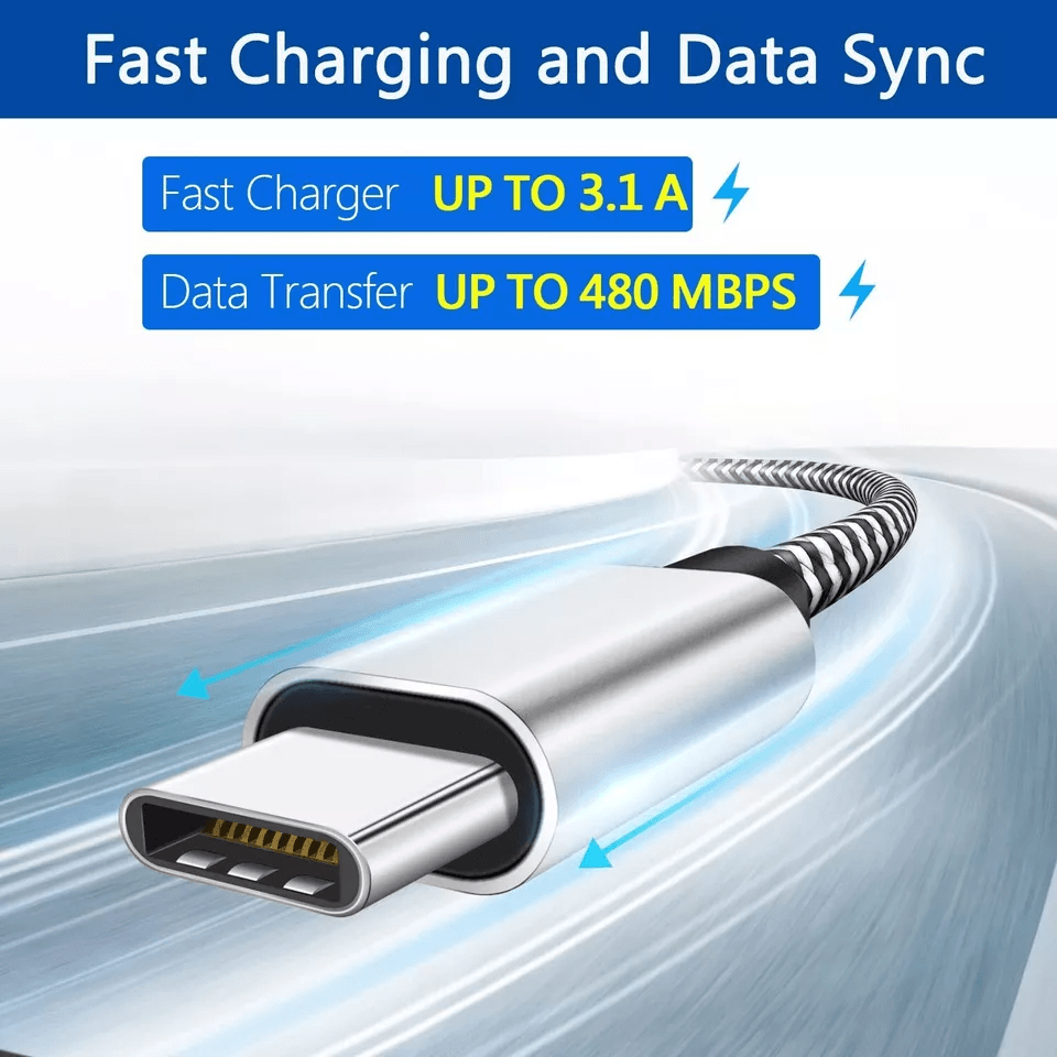 USB C Type-C Braided Charger Cables, Fast Charging & Data Sync Cord Set for Android Phones, Tablets