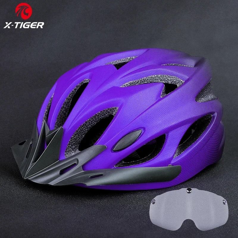 X TIGER Cycling Helmet with LED Light Ultralight MTB Bike Helmet with Goggles Visor