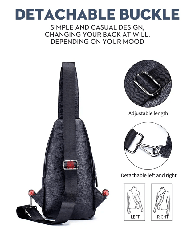 Bullcaptain Mens Leather Chest Bag Multi Function Travel Messenger Crossbody Bag