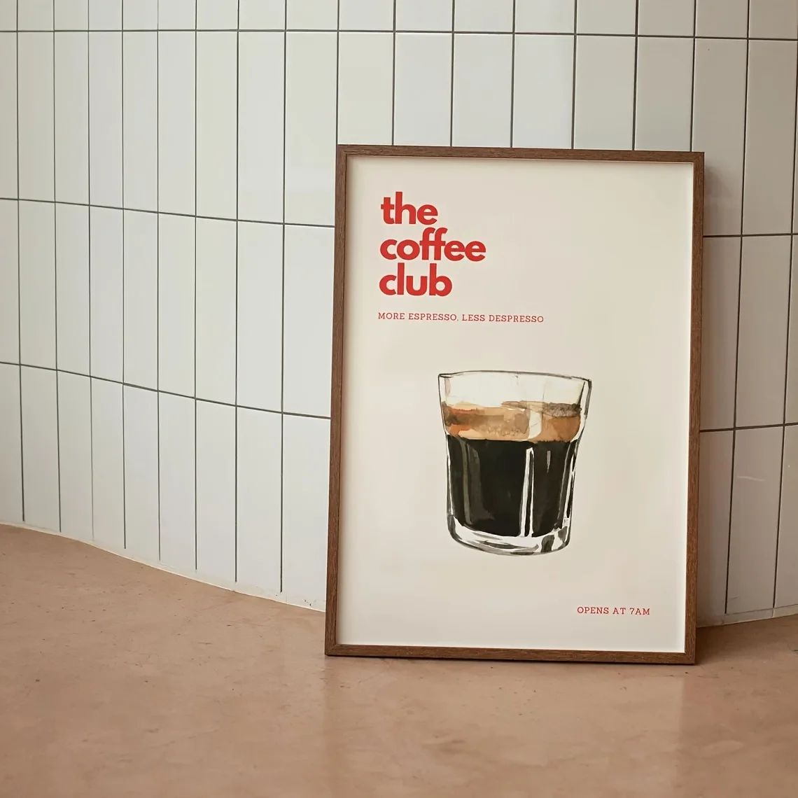 Retro Coffee Club Canvas Wall Art Beige Cafe Poster for Kitchen and Home Decor