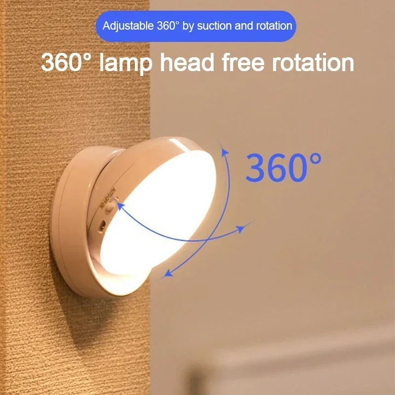 USB Rechargeable Rotating LED Night Light, Body Sensing Magnetic Light for Bedside, Bedroom, Hallway, Cabinet
